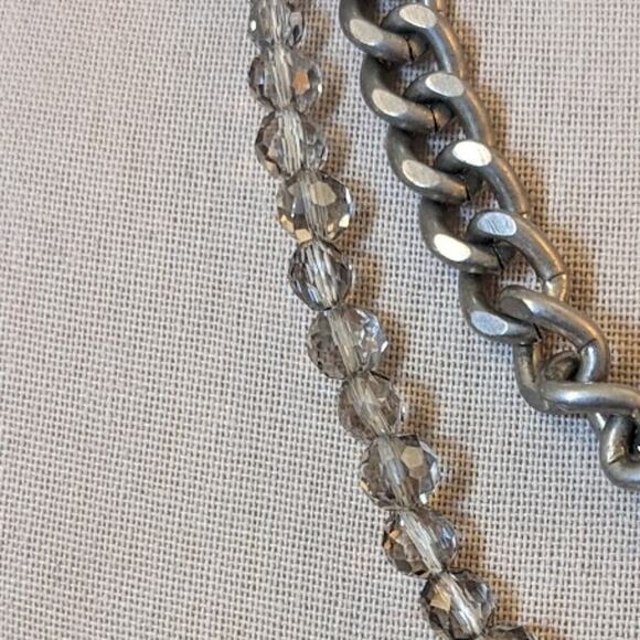 Vintage Kenneth Cole Two Strand Mixed Metal Crystal Necklace - Picture 2 of 5